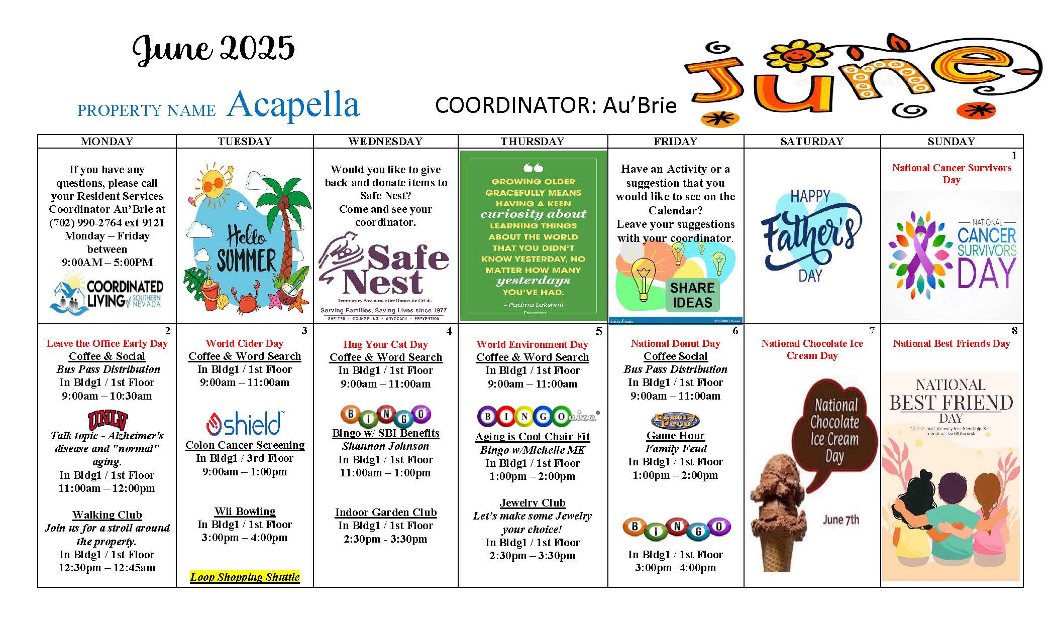 Acapella Senior Apartments Las Vegas- Event Calendar