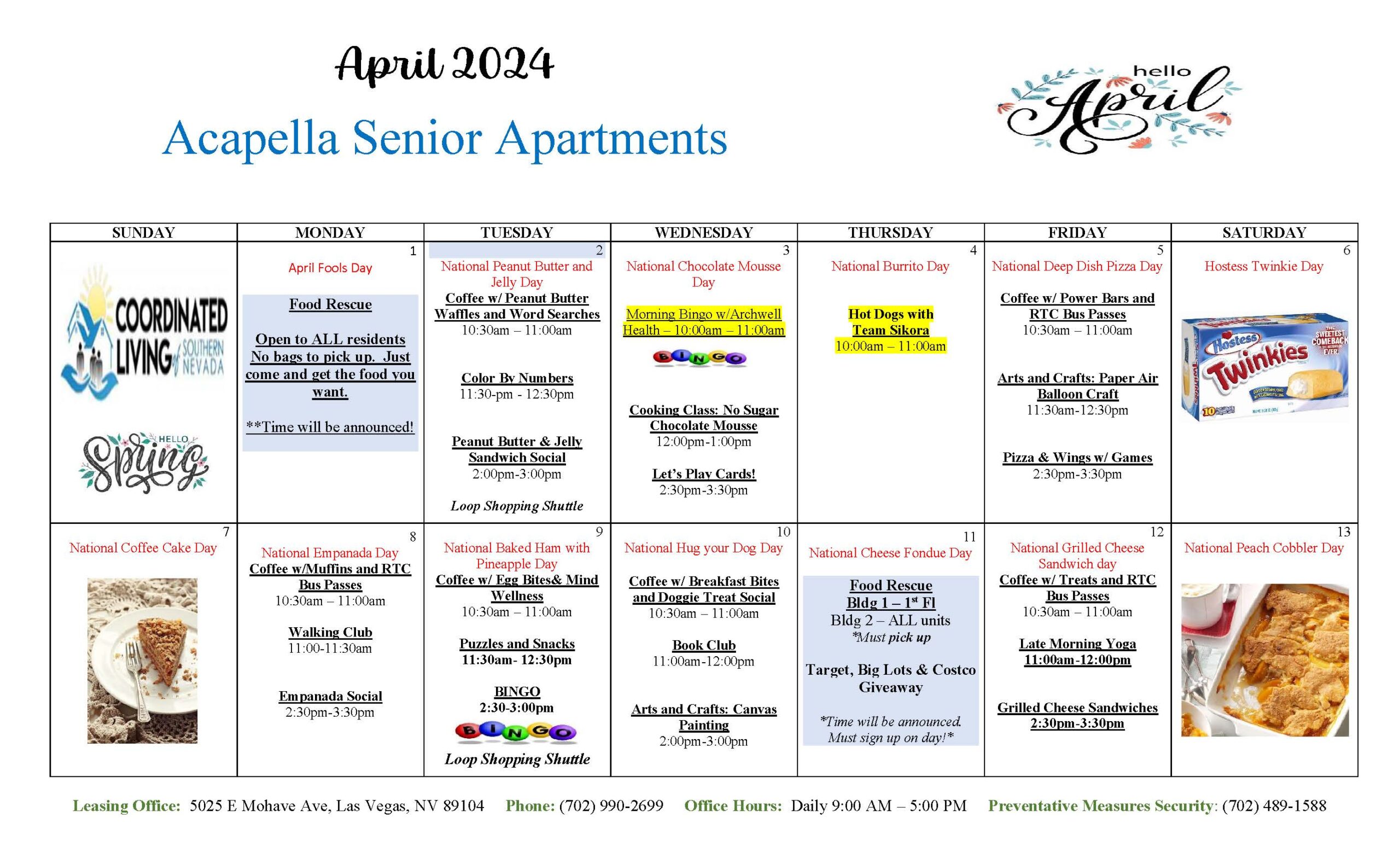 Acapella event Calendar April 2024
