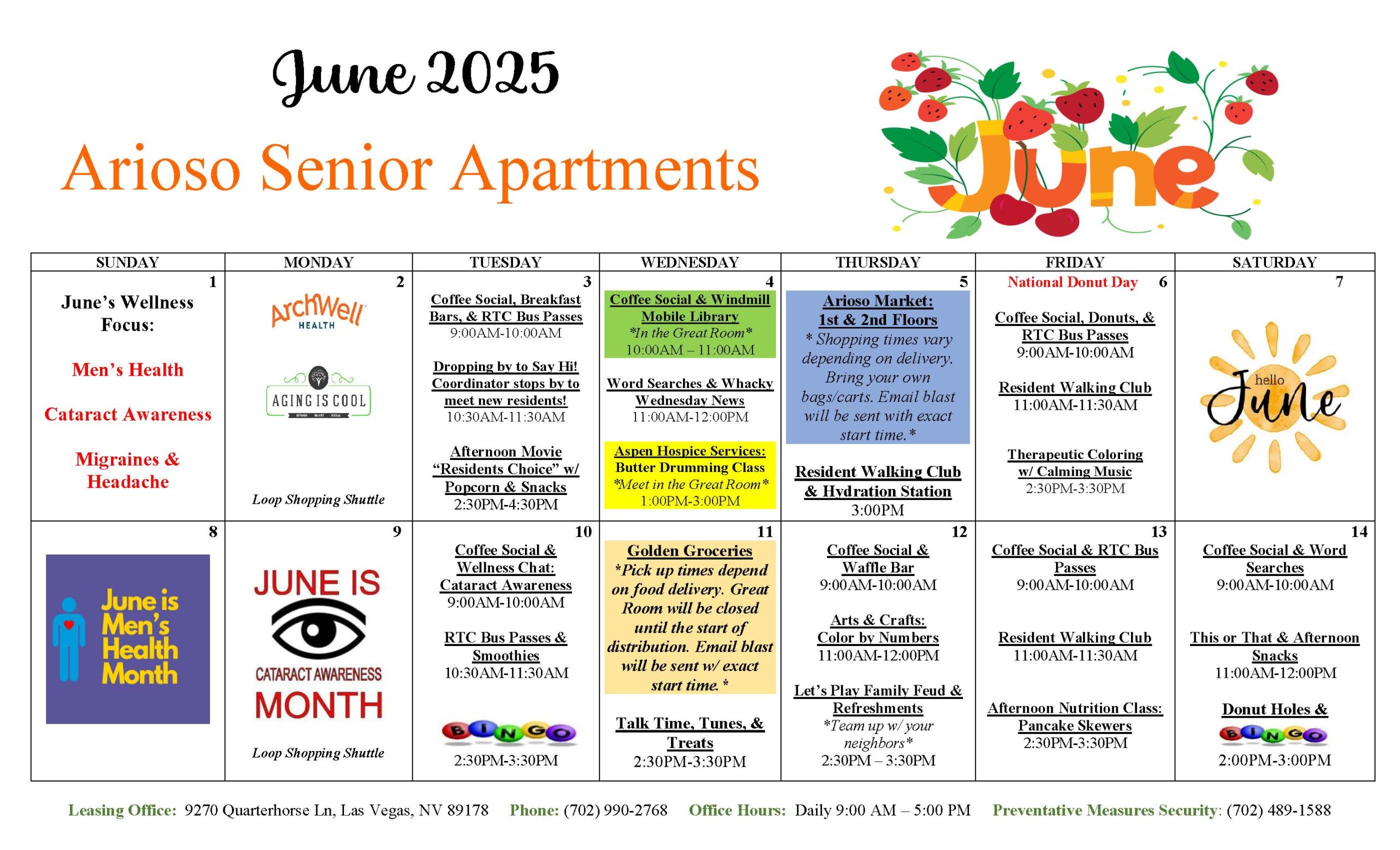 Arioso Senior Apartments Las Vegas- Event Calendar