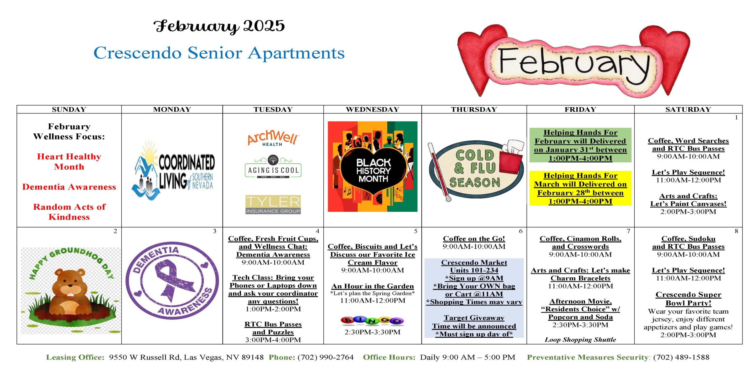 Crescendo senior apartments February 2025 resident engagement events