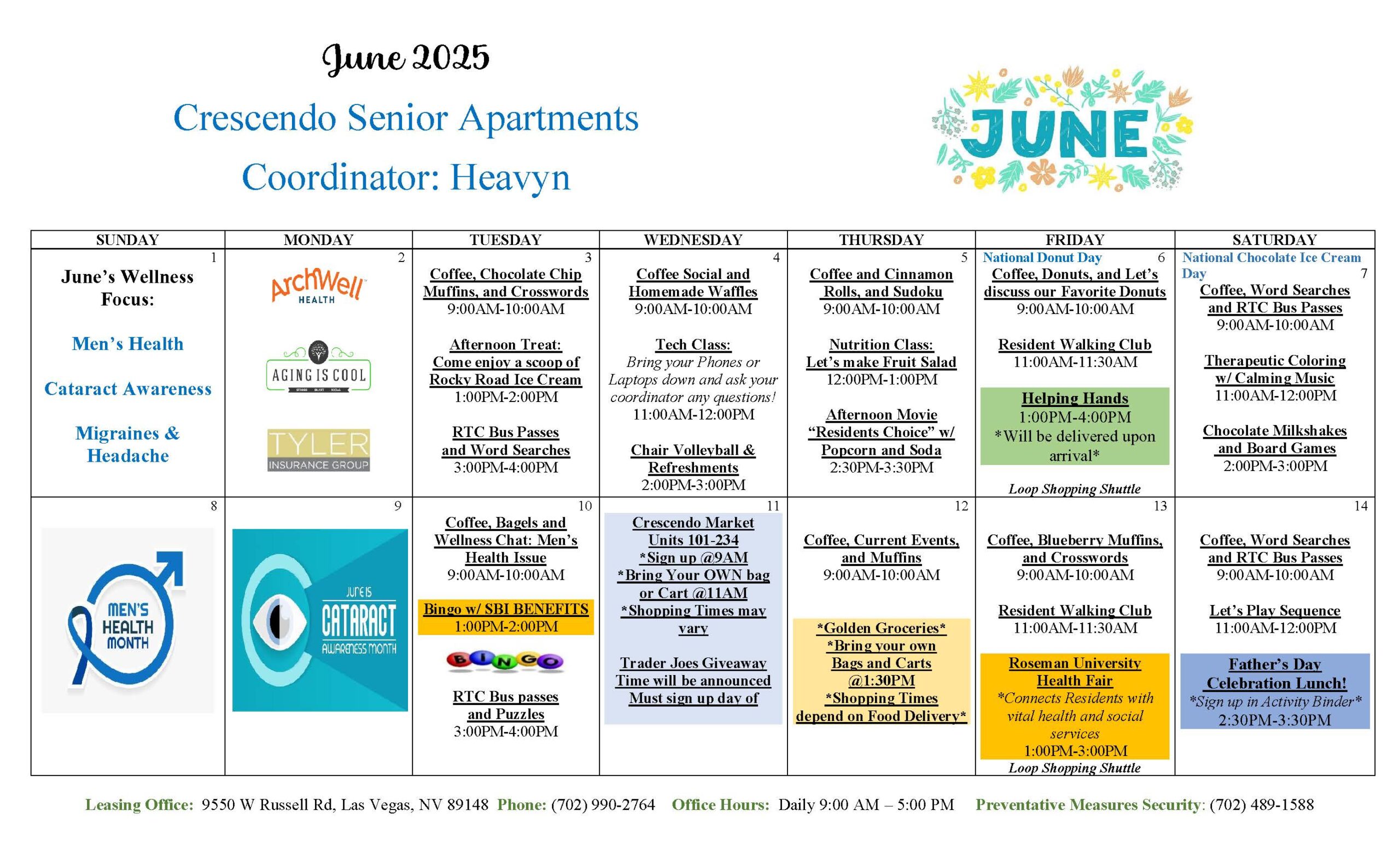 Crescendo Senior Apartments Las Vegas- Event Calendar