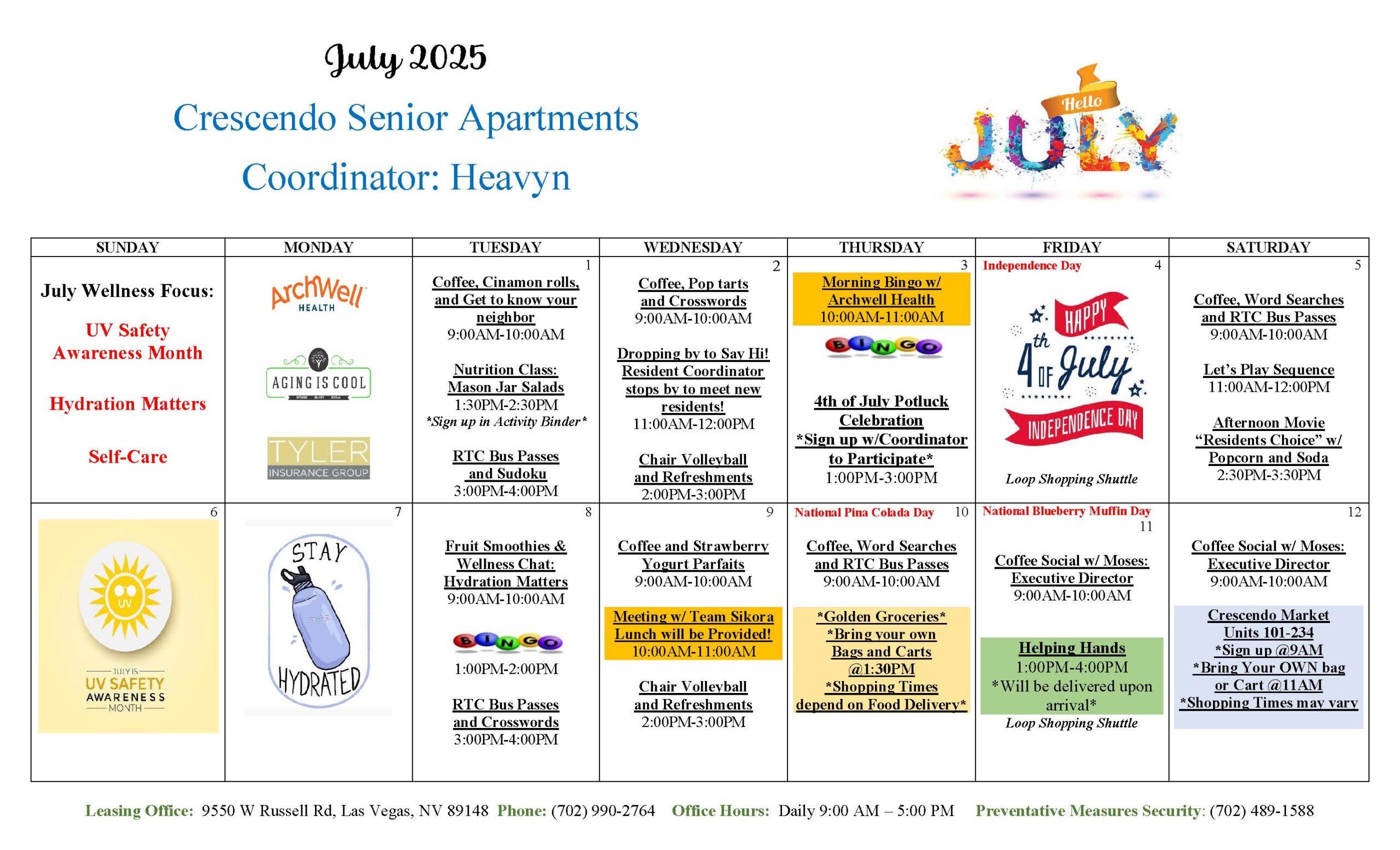 Crescendo Senior Apartments Events July 2025