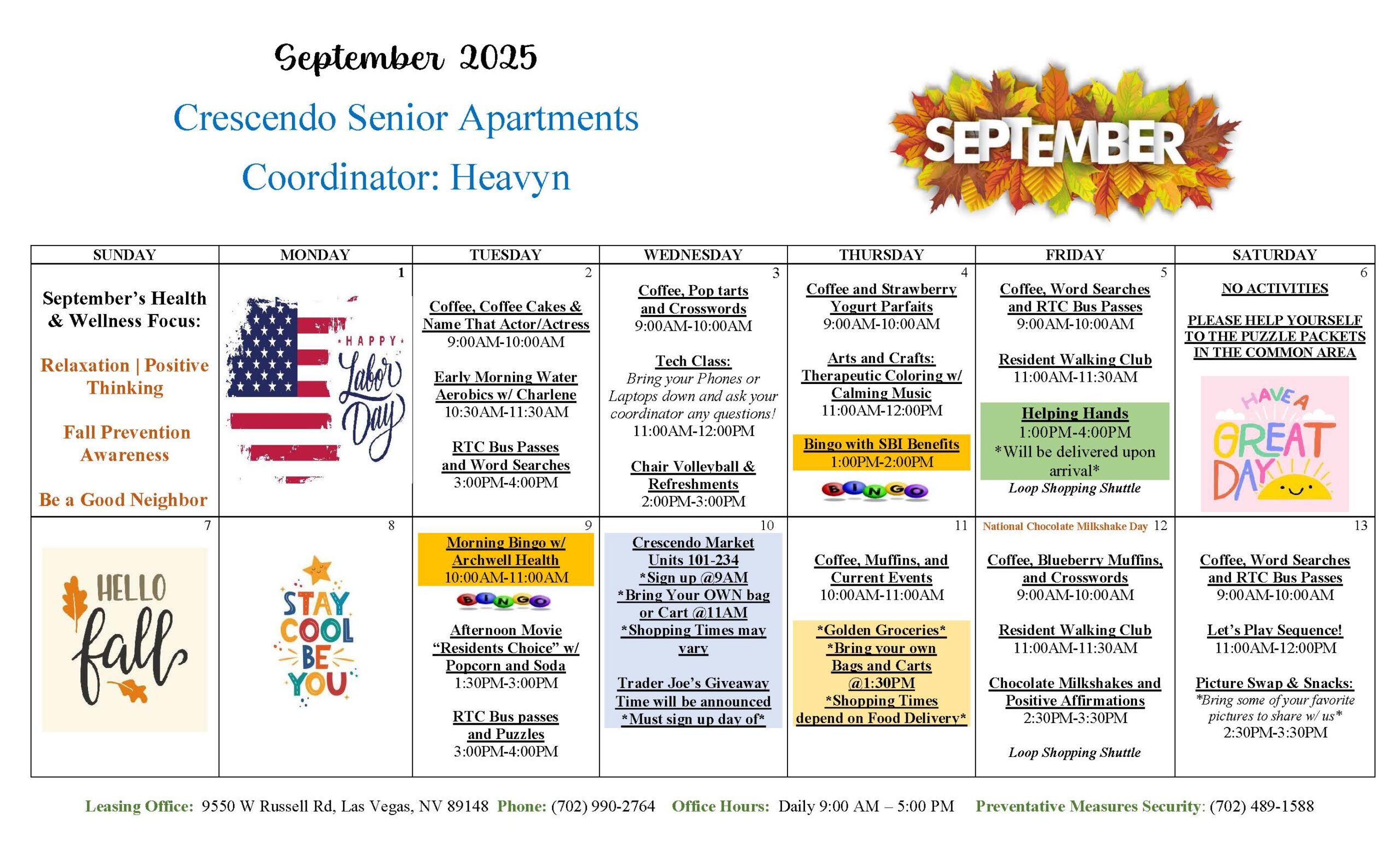 Crescendo Senior Apartments Calendar screenshot