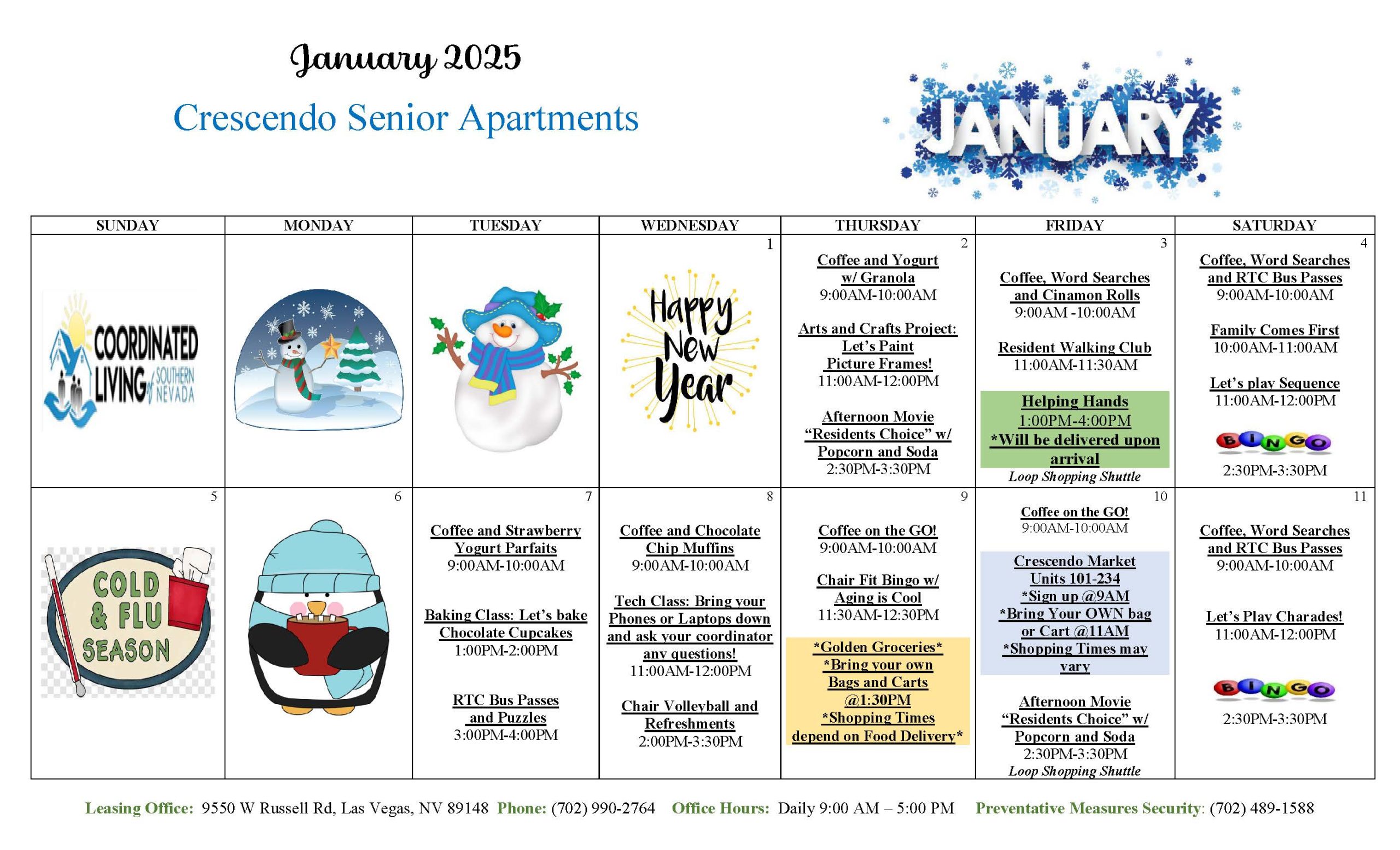 Crescendo Senior Housing Event Calendar January 2025