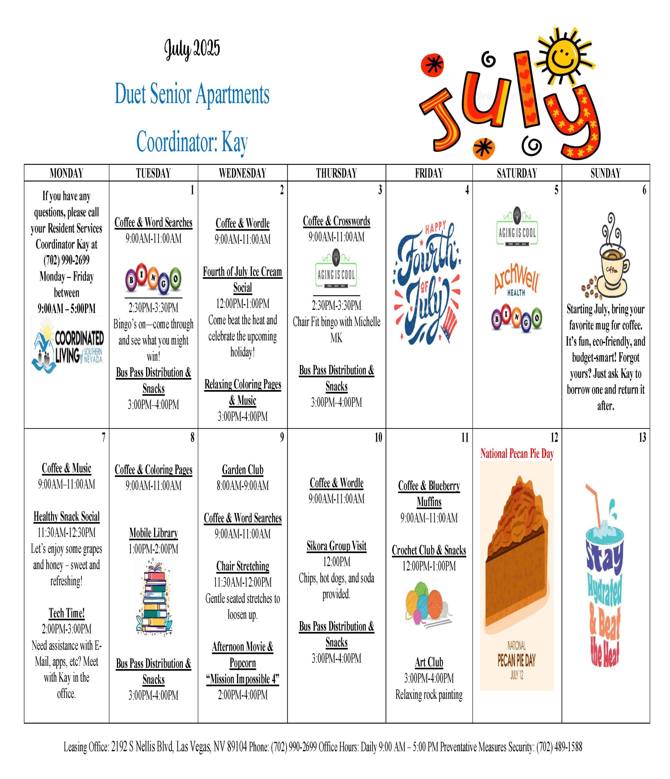 Duet Senior Apartments Events July 2025