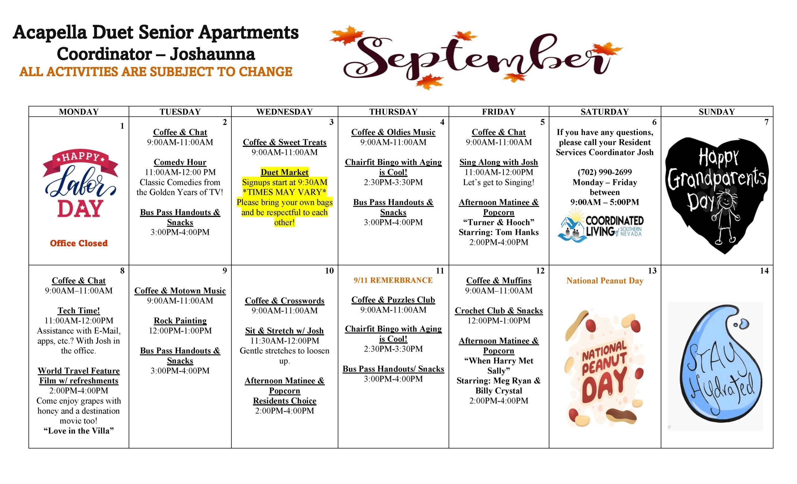 Duet Senior Apartments Calendar screenshot