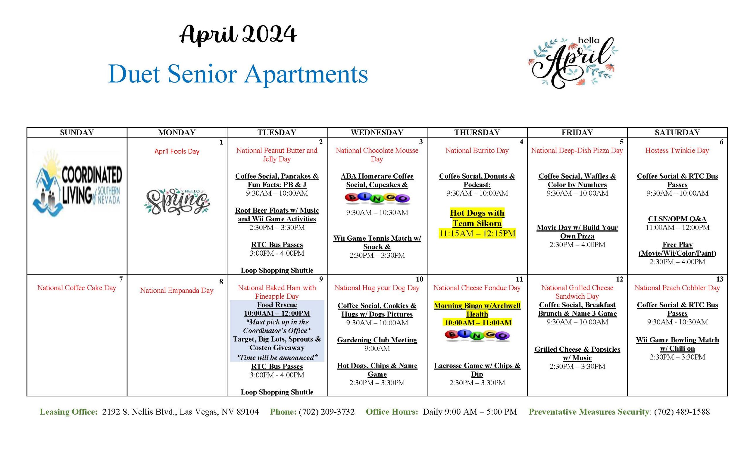 Duet event Calendar April 2024
