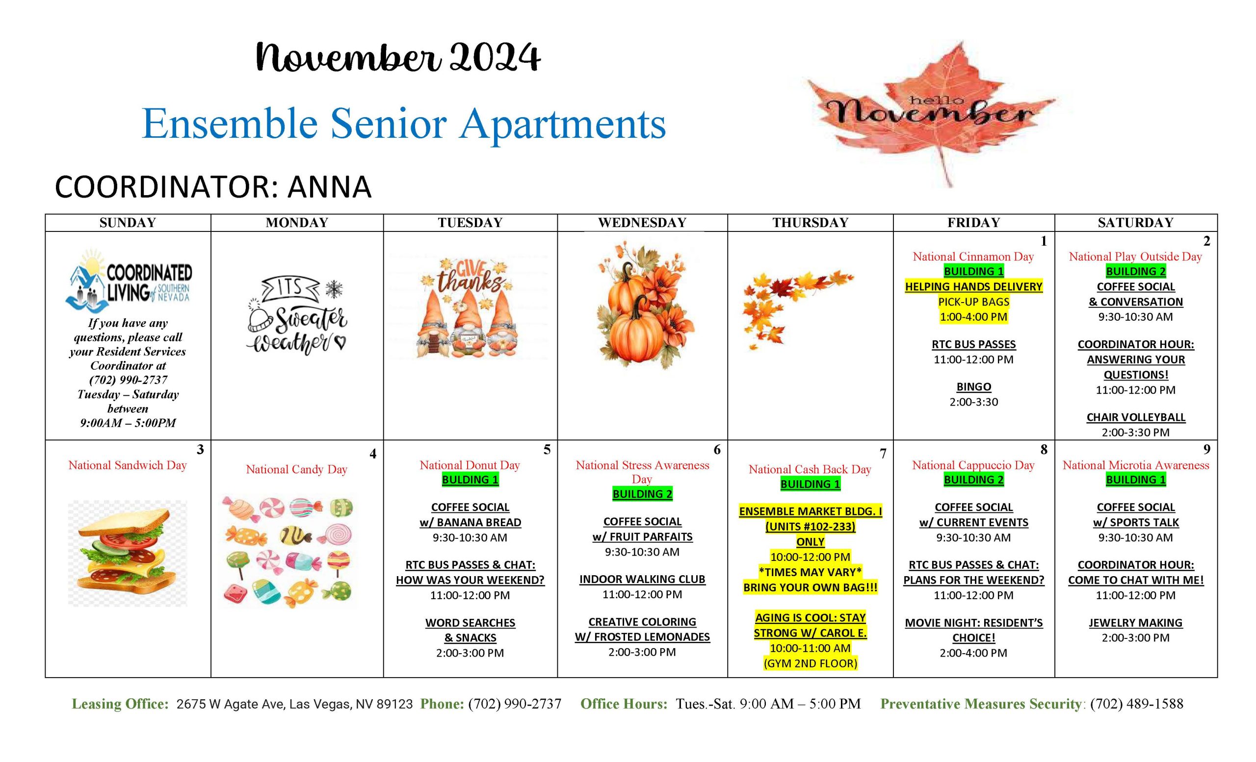 Ensemble Senior Apartments Event Calendar