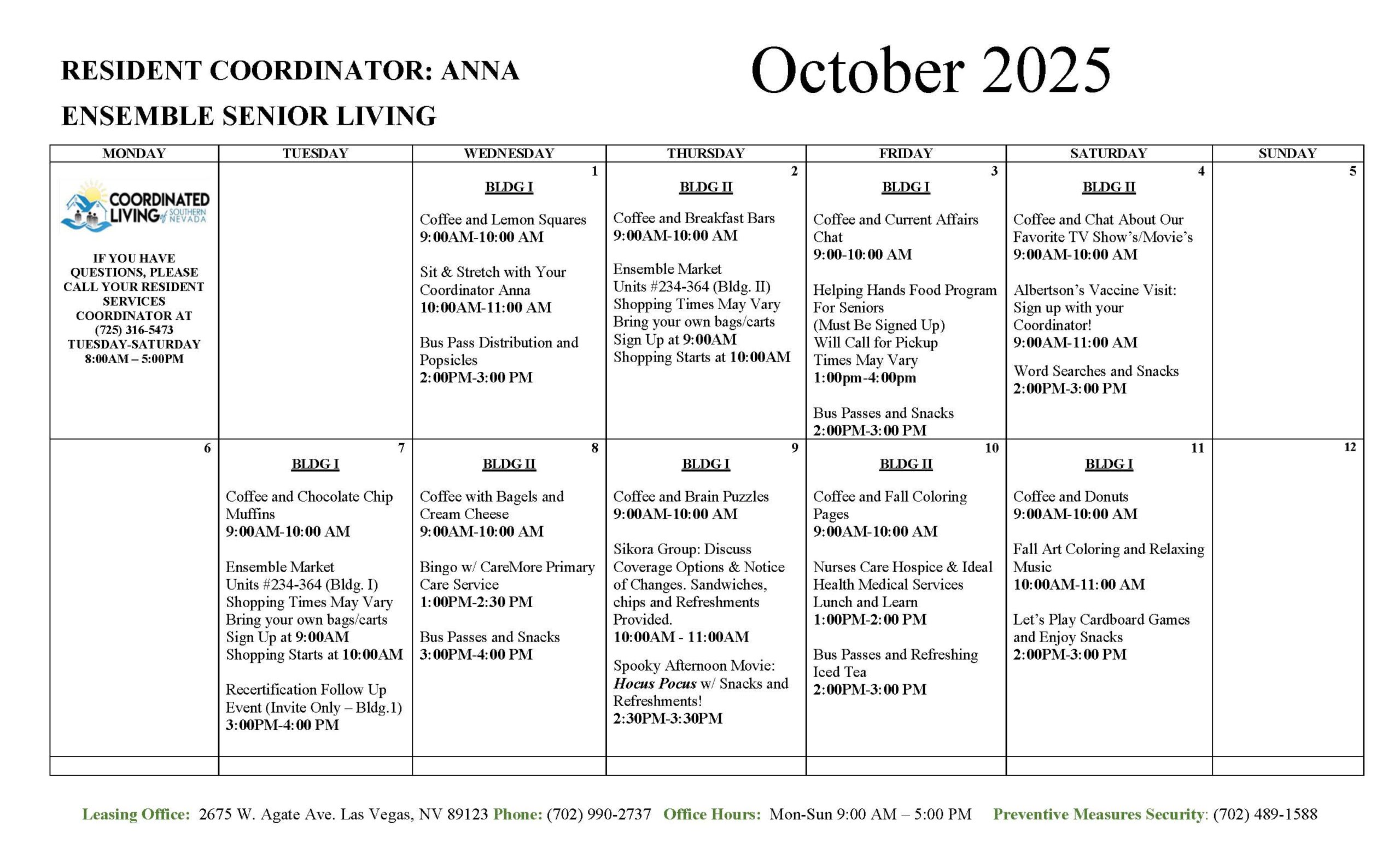 Ensemble Senior Apartments Event Calendar