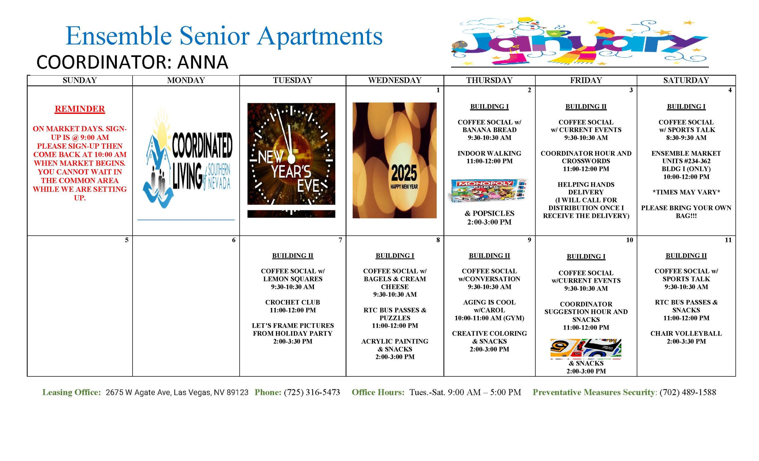 Ensemble Senior Housing Event Calendar January 2025