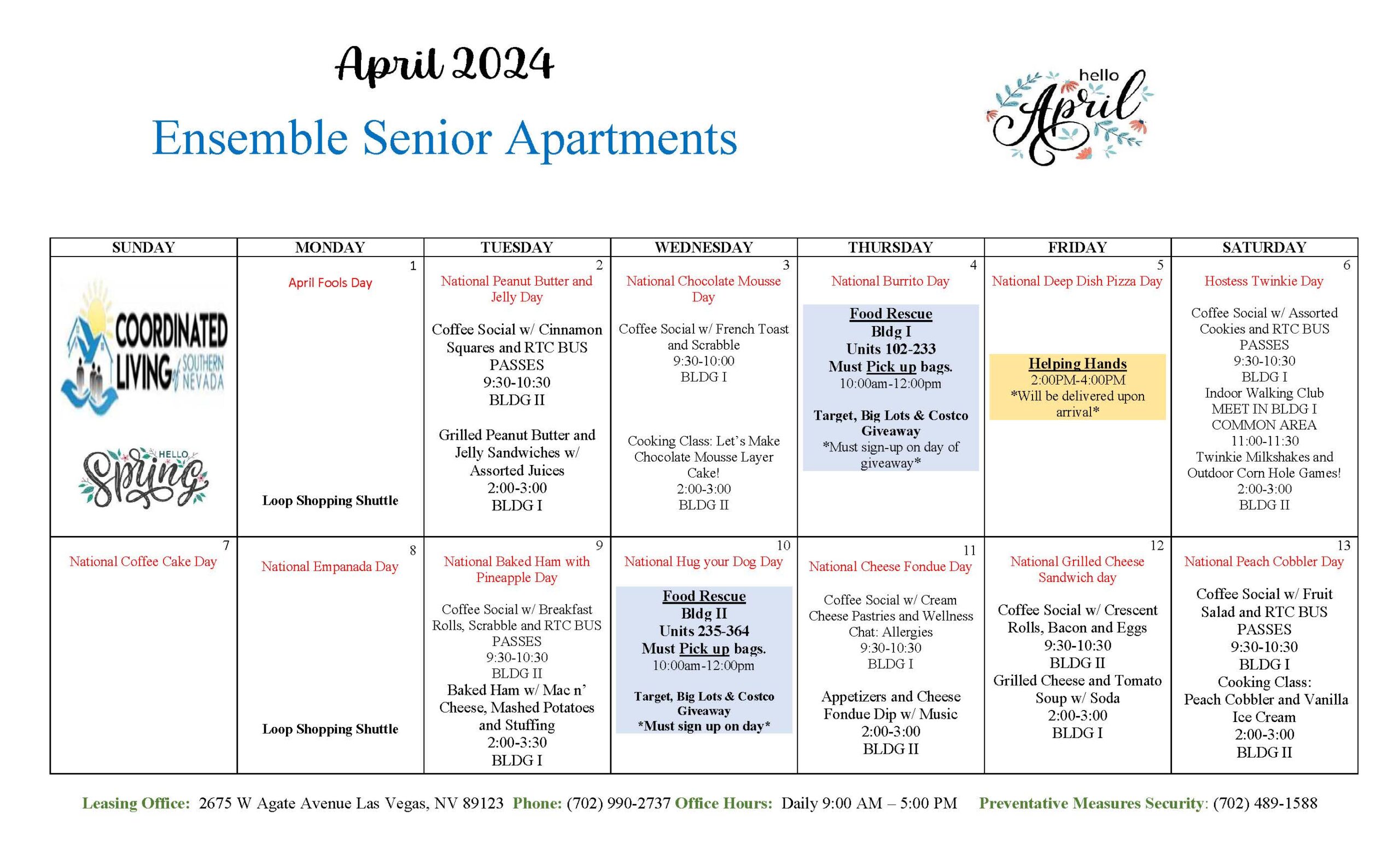 Ensemble event Calendar April 2024