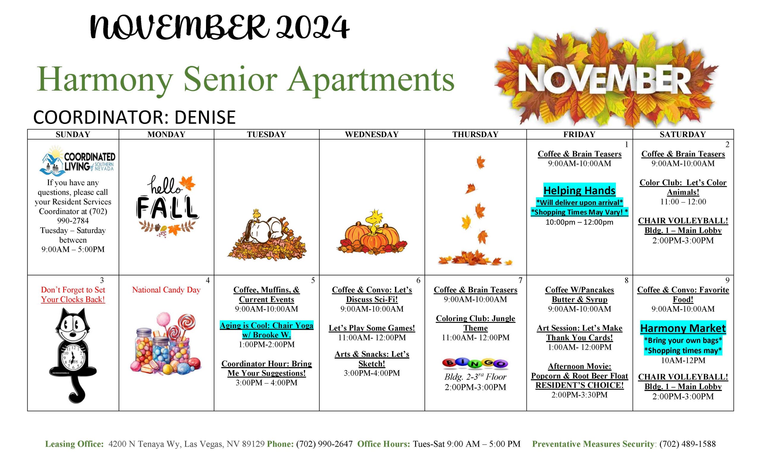 Harmony Senior Apartments Event Calendar