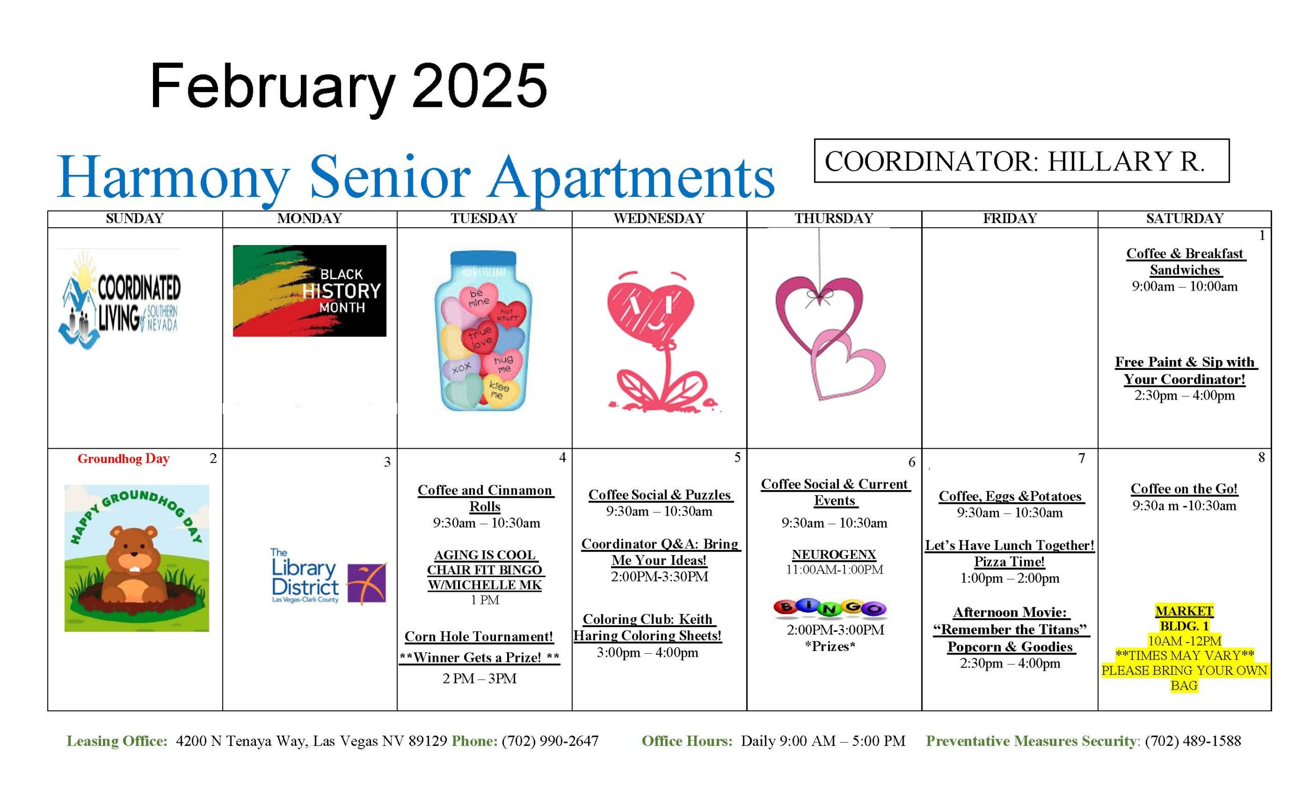 Harmony senior apartments February 2025 resident engagement events