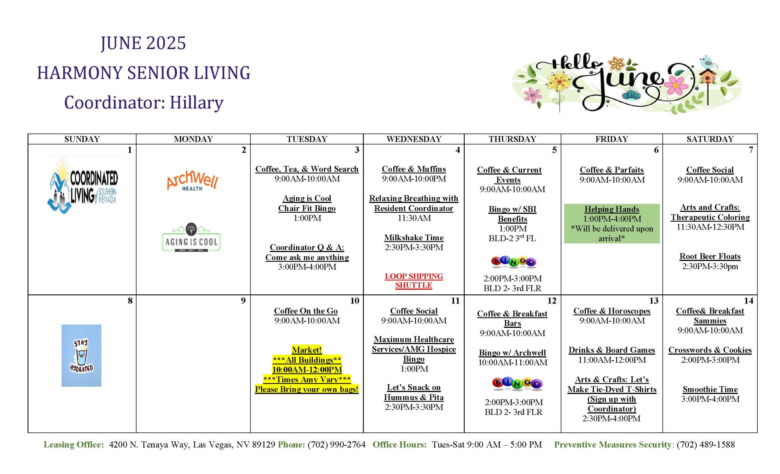 Harmony Senior Apartments Las Vegas- Event Calendar