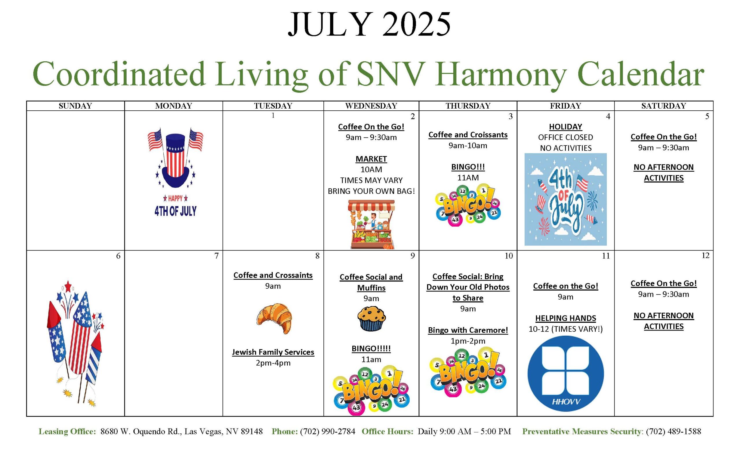 Harmony Senior Apartments Events July 2025