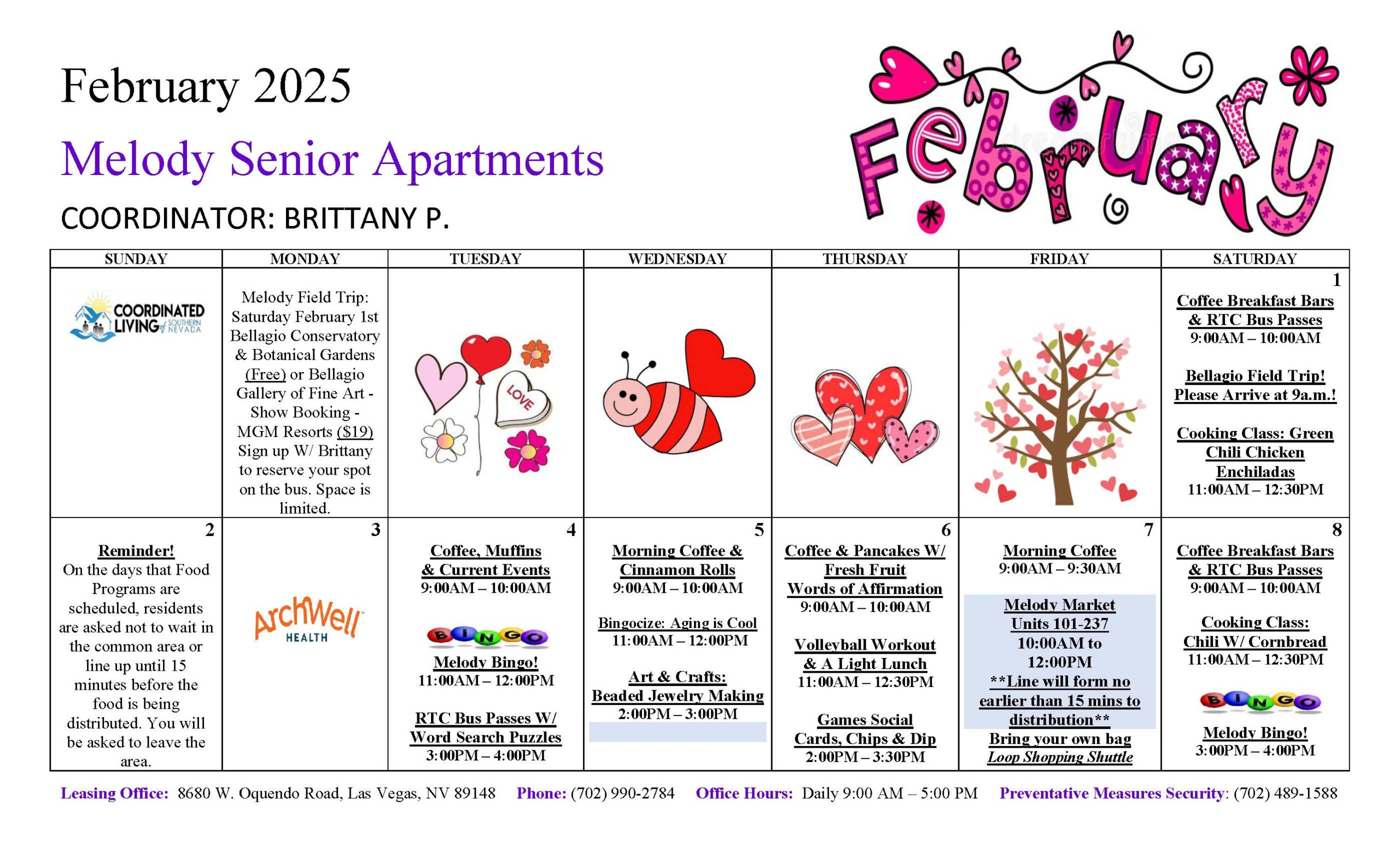 Melody senior apartments February 2025 resident engagement events