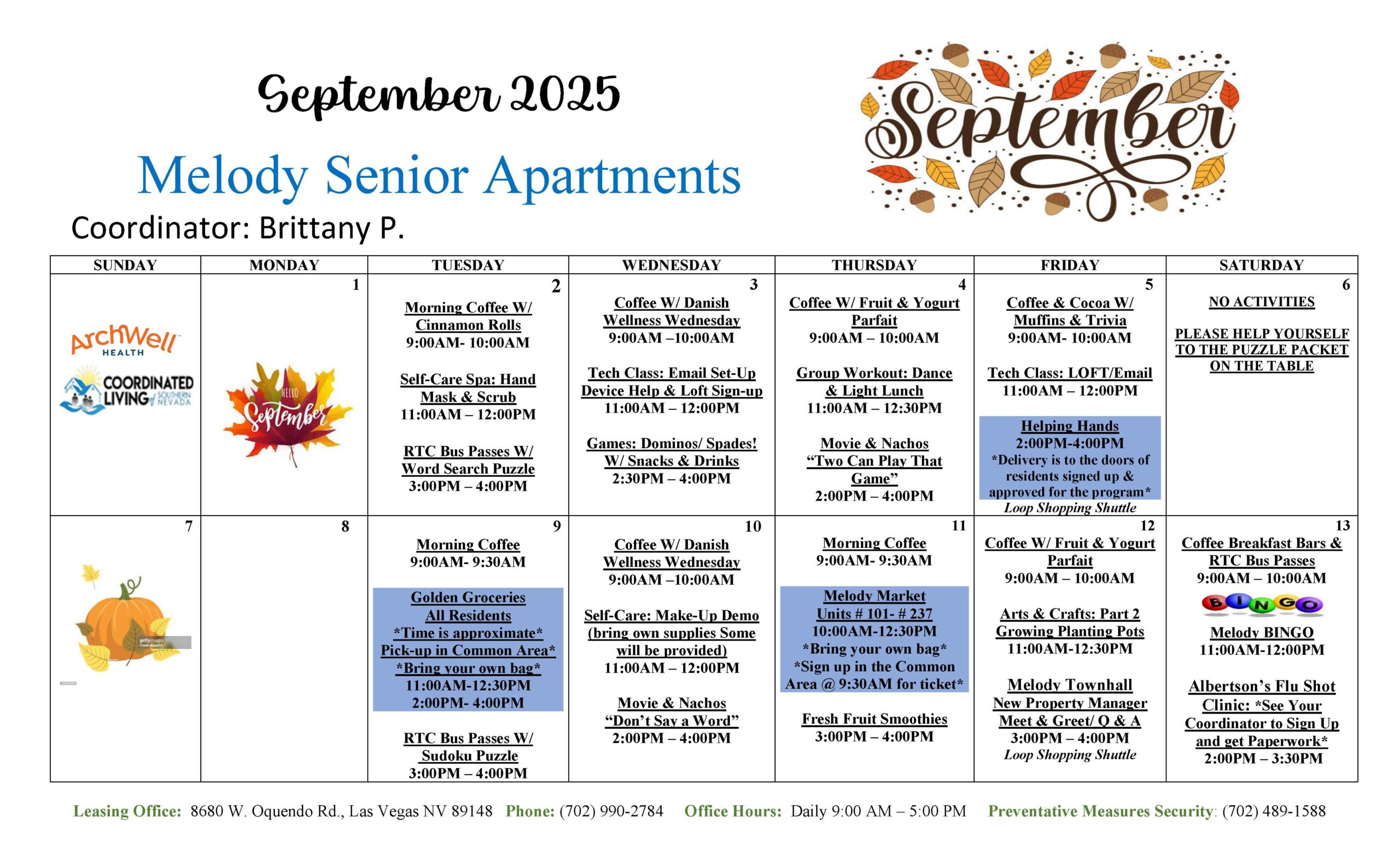 Melody Senior Apartments Calendar screenshot