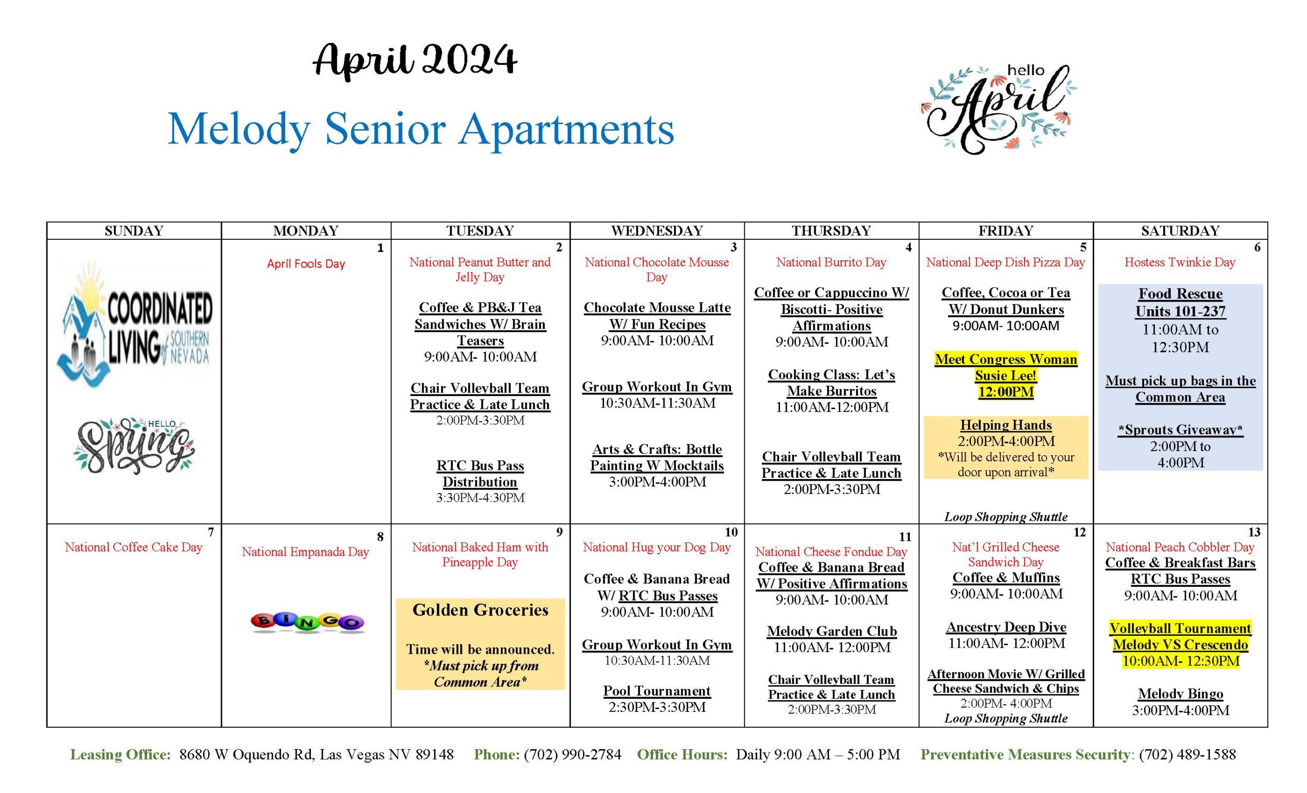 Melody Event Calendar April 2024