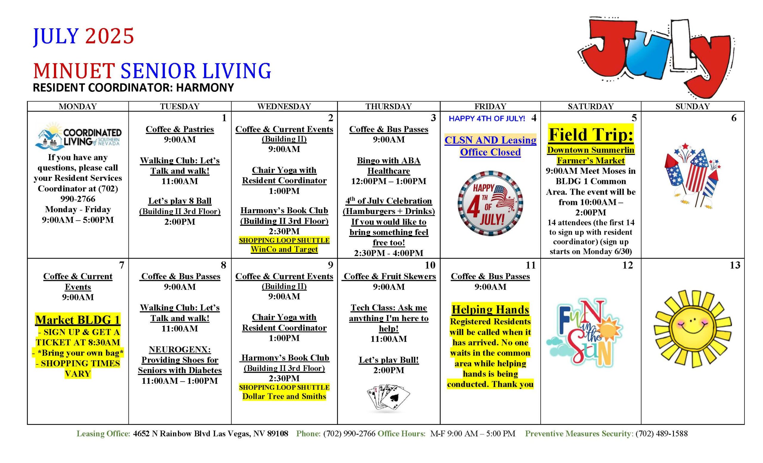 Minuet Senior Apartments Events July 2025