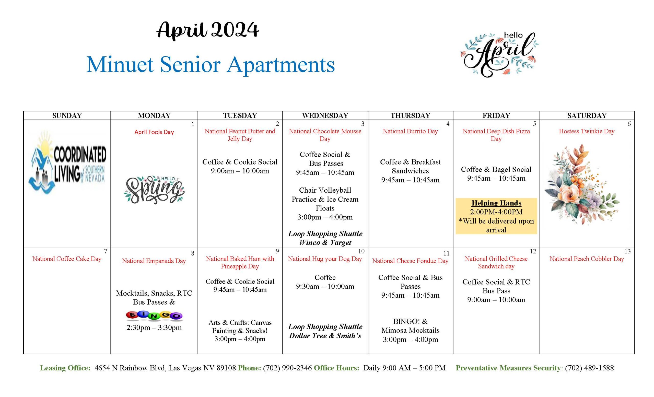 Minuet Event Calendar April 2024