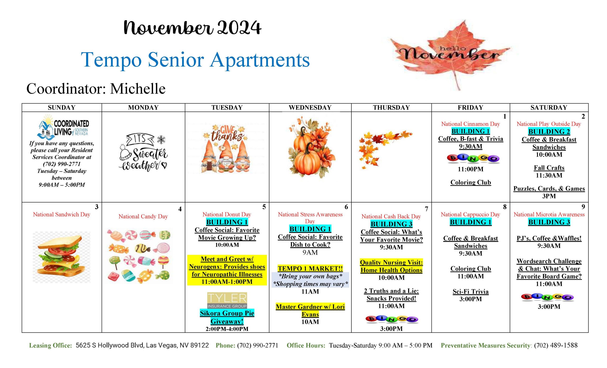 Tempo Senior Apartments Event Calendar