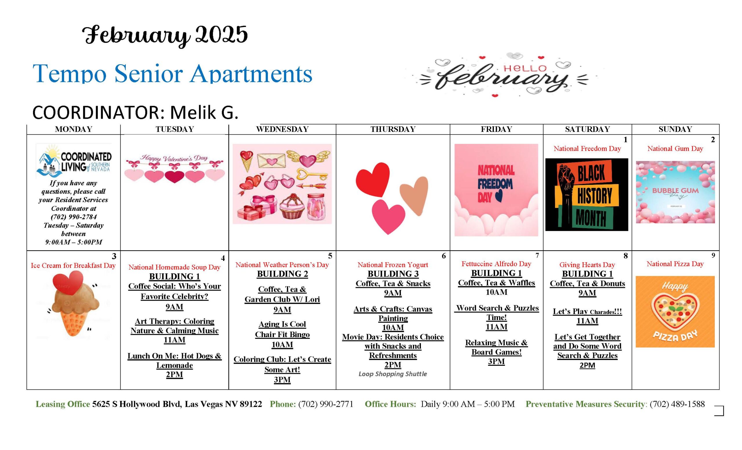 Tempo senior apartments February 2025 resident engagement events