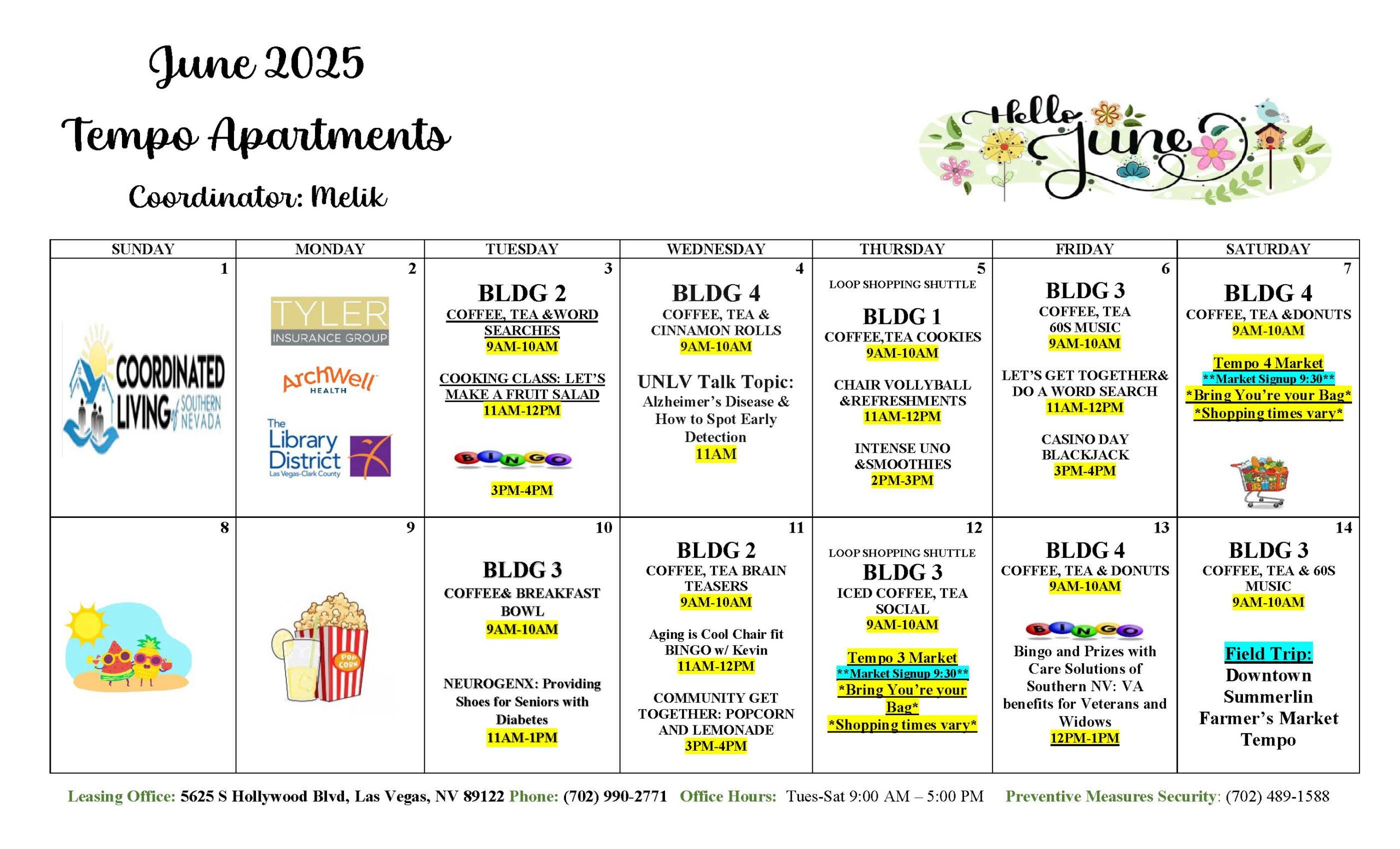 Tempo Senior Apartments Las Vegas- Event Calendar