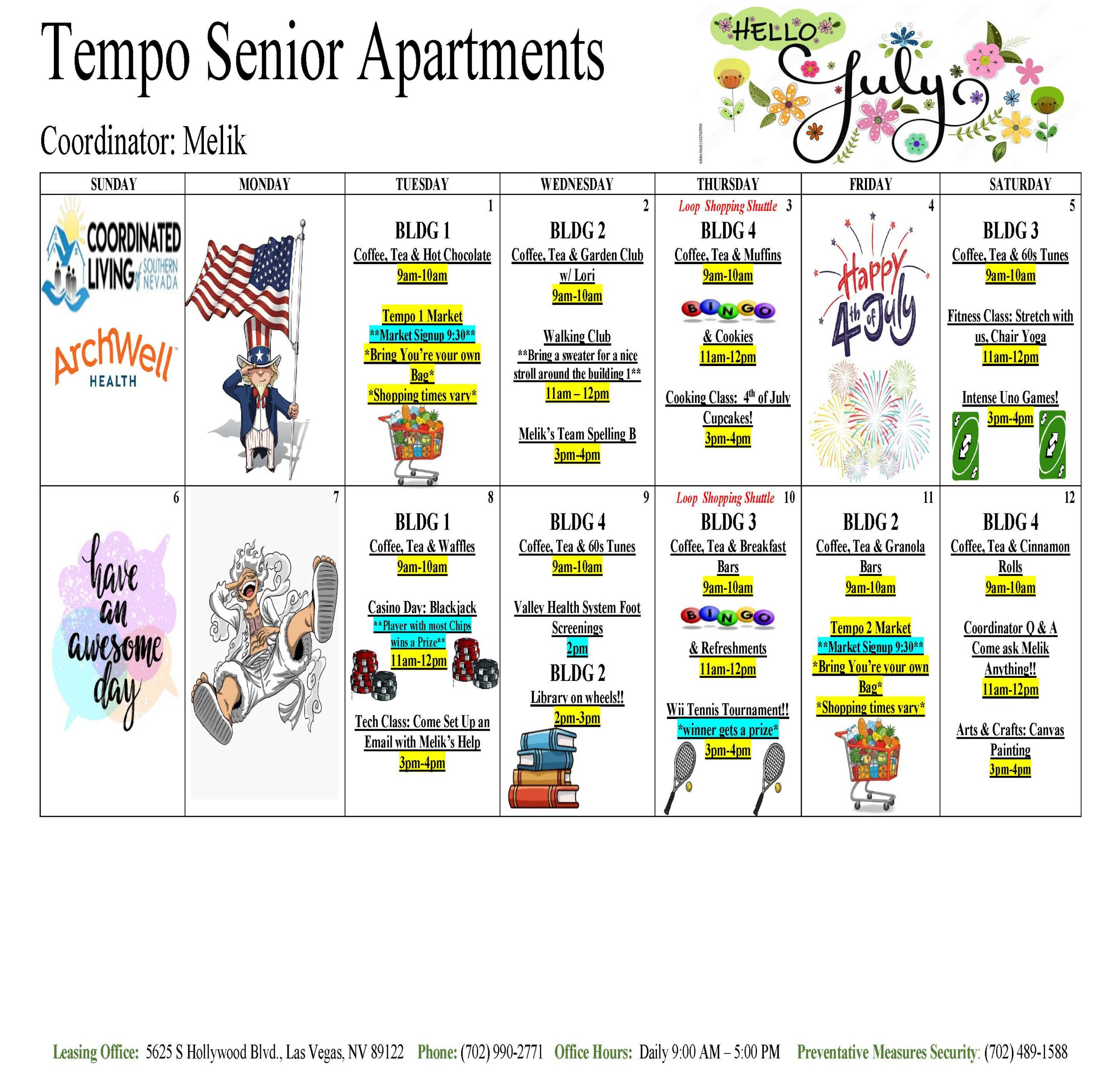 Tempo Senior Apartments Events July 2025
