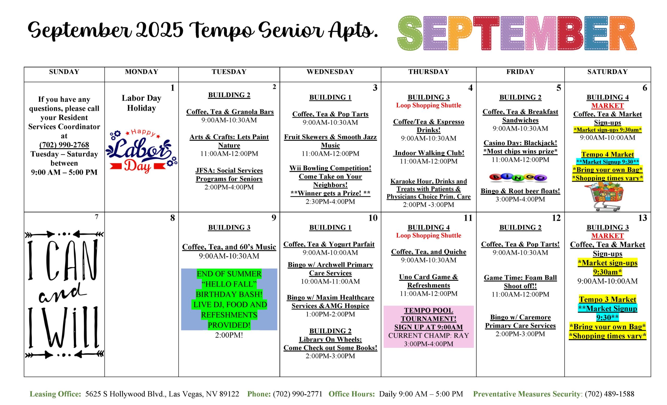 Tempo Senior Apartments events calendar screenshot
