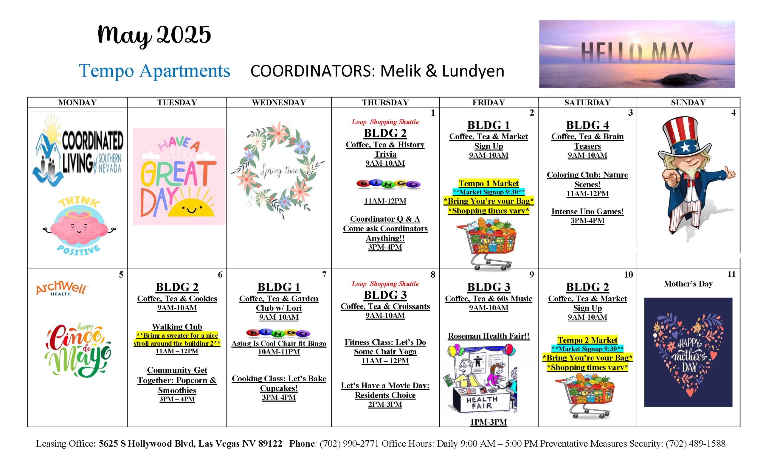 Tempo Resident Events Calendar for May 2025